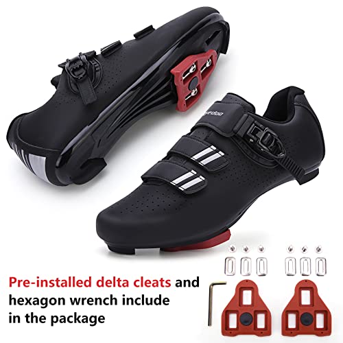 Mens Womens Cycling Shoes with Delta Cleats - Black 12 Women/10 Men