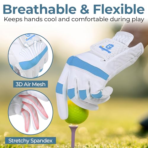 Ladies Golf Glove - Breathable Lightweight - Left Hand - Blue - Medium