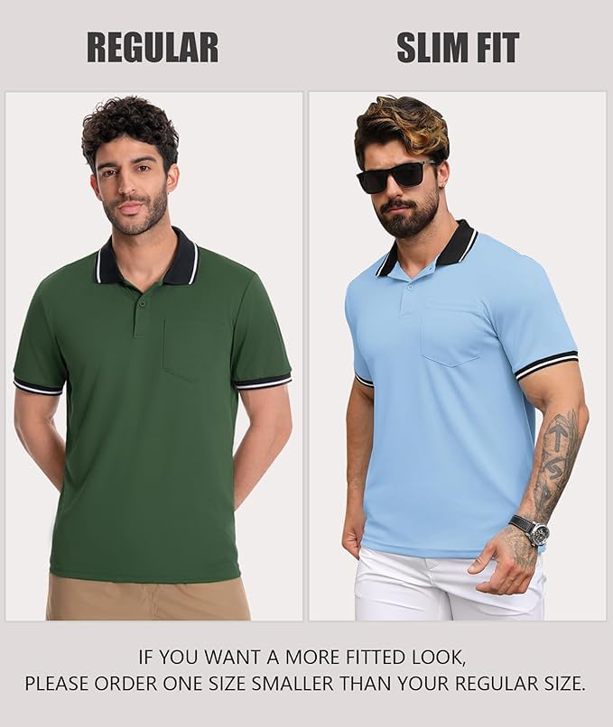ZITY Men's Short Sleeve Polo Shirt with Pocket - Casual Golf Collared Top, Large Black