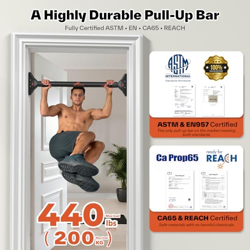 No-Drill Pull Up Bar for Doorway, Adjustable 29.5-37 in, 440 lb Capacity