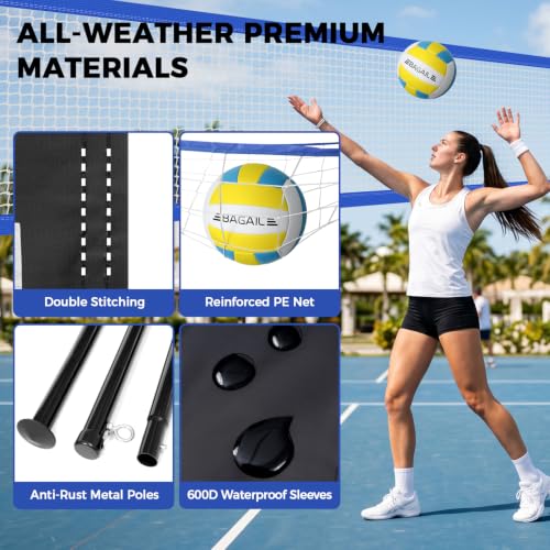 Portable 20FT Volleyball Net Set with Carry Bag - Blue