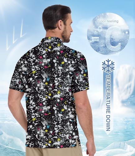 ZITY Men's Black Airbrush Golf Polo Shirt - Short Sleeve, Moisture-Wicking Performance, Casual & Sportswear, Large
