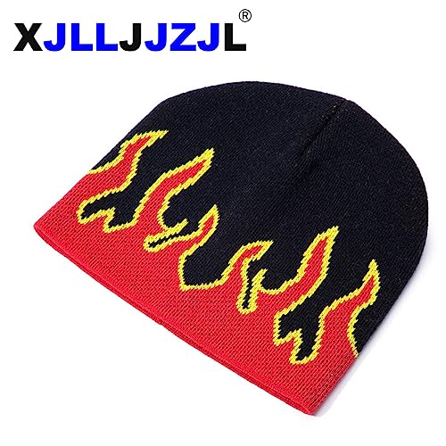 Red Medium-Large Fire Flame Beanie Baggy Slouchy Knit Rock Punk Ski Hat Skull Cap