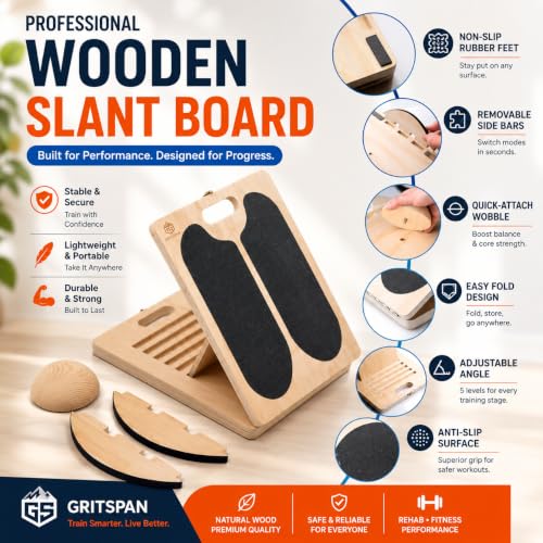 GRITSPAN 3-in-1 Adjustable Wooden Balance & Wobble Board - Standard