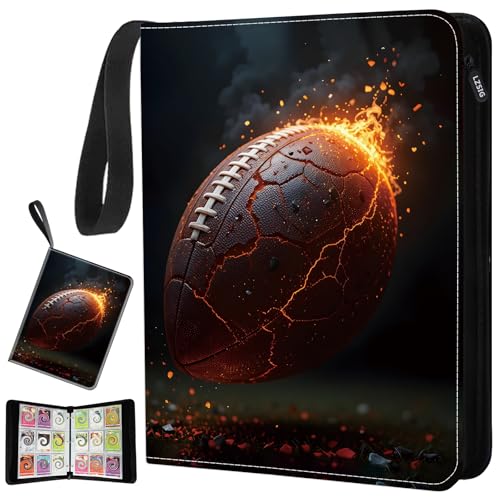 LZSIG 9-Pockets Football Card Binder Red - Holds 1008 Cards with 56 Removable Sleeves, 3-Ring Zipper Sports Album
