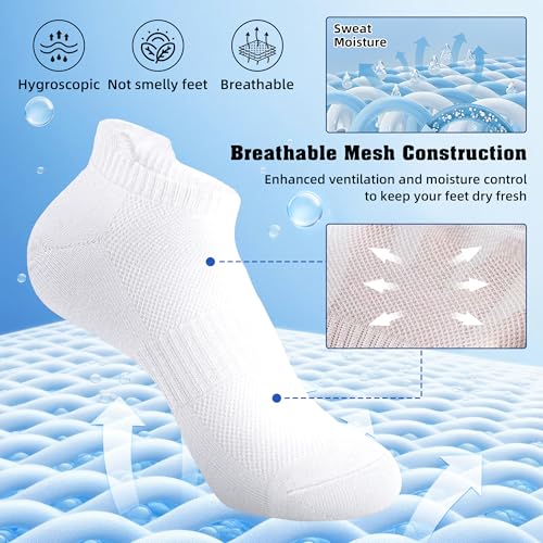 Low Cut Women's Ankle Socks - Athletic No Show Tab Socks, 6 Pairs - White