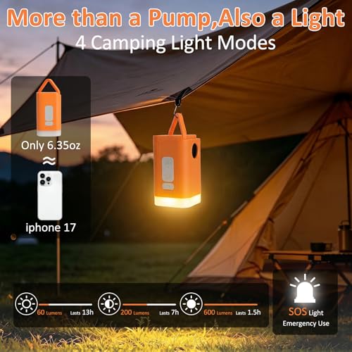 Orange Cordless Electric Vacuum Pump for Storage Bags Travel Pump with Nozzle & Light