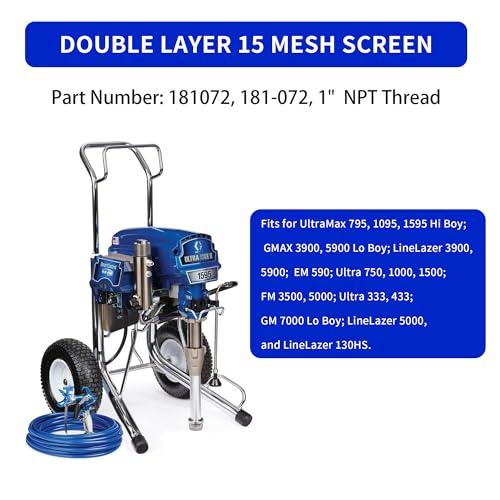 181072 Pump Inlet Strainer Screen Filter for Graco Airless Paint Sprayers 695, 795, 1095, 1595, 3900, 5900, 750, 1000, 1500 Suction Hose, 1" NPT Thread, Double Layer Screen