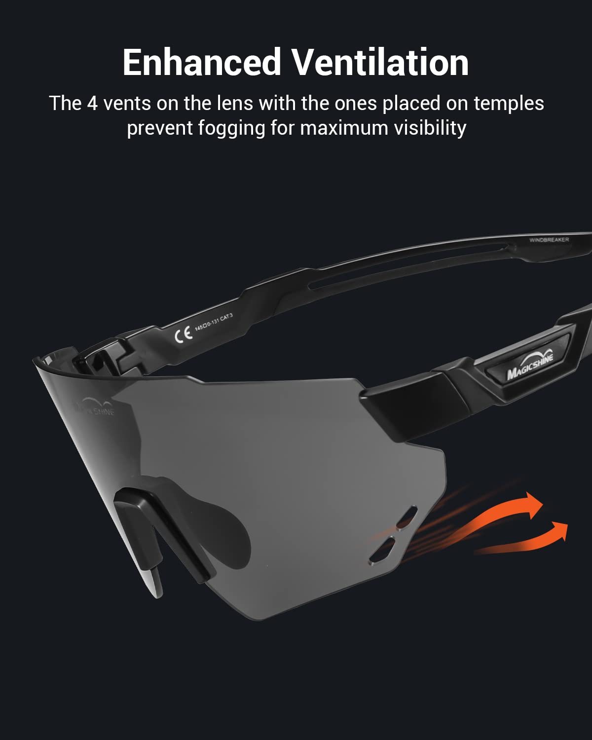 Magicshine Polarized Sports Sunglasses for Men and Women, UV 400 Protection TR 90 Frame for Cycling, MTB Biking