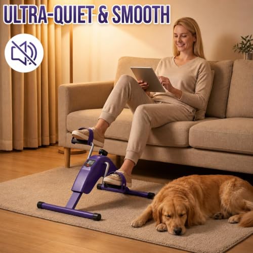 Under Desk Bike Pedal Exerciser - Compact Mini Exercise Bike - Purple