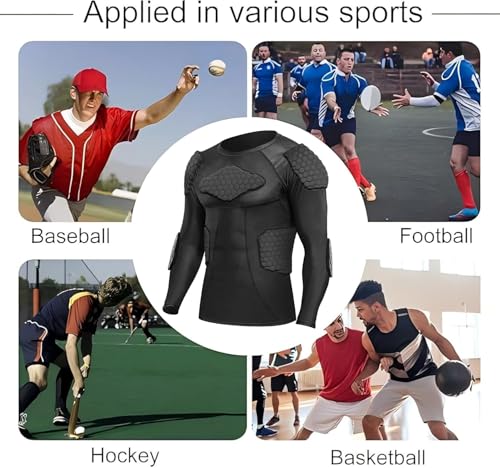 Ciseroye Small Football Padded Compression Shirt with Chest Protection - Long Sleeve