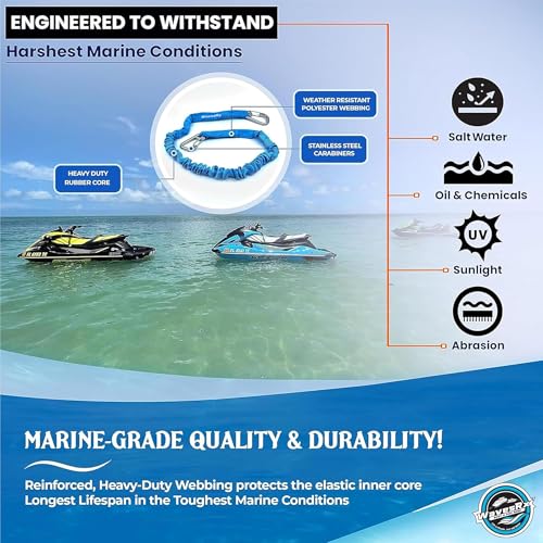 WAVESRX DockingPal Blue Flat Bungee Dock Lines for Boats & PWC - 3ft