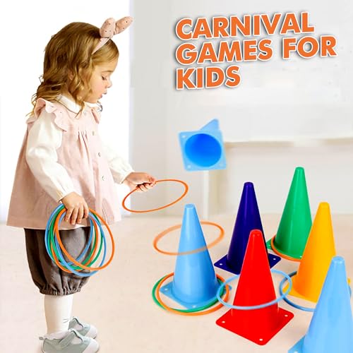 3-in-1 Ring Toss Game Set with 12 Rings, 12 Bean Bags & 6 Cones | Outdoor Carnival Yard Family Fun