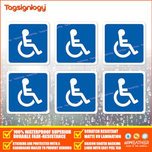 6-Pack 2-Inch Wheelchair Symbol Parking Decals - Weatherproof
