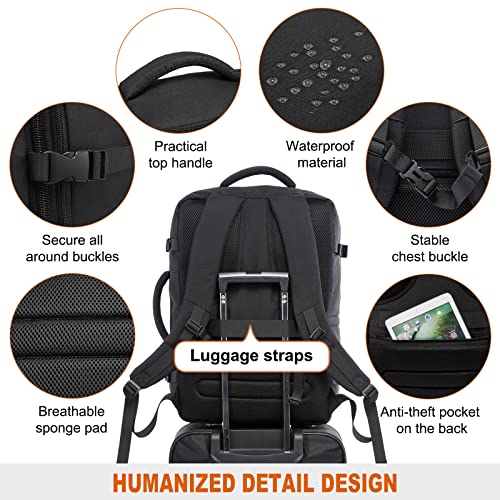 LOVEVOOK Black Expandable 45L Travel Backpack with Packing Cubes - Airline Approved Weekender Bag