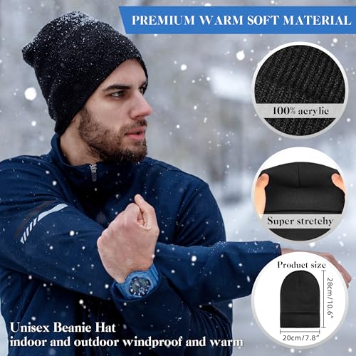 Knit Beanies for Men & Women - 2 Pack Black & Dark Gray
