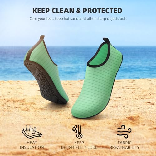 Water Shoes for Women & Men - Barefoot Quick-Dry Aqua Socks - Size 8.5-9.5 Women/7.5-8.5 Men - Green