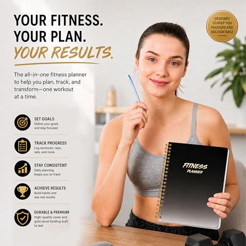 Workout Fitness Planner Journal - 5.6" x 8" Gym Progress Log - Black