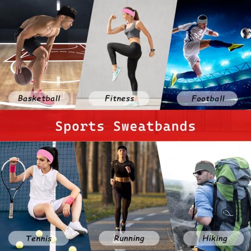 Moisture-Wicking Sports Headbands for Men & Women - 3 Pack - Black, Gray, Pink