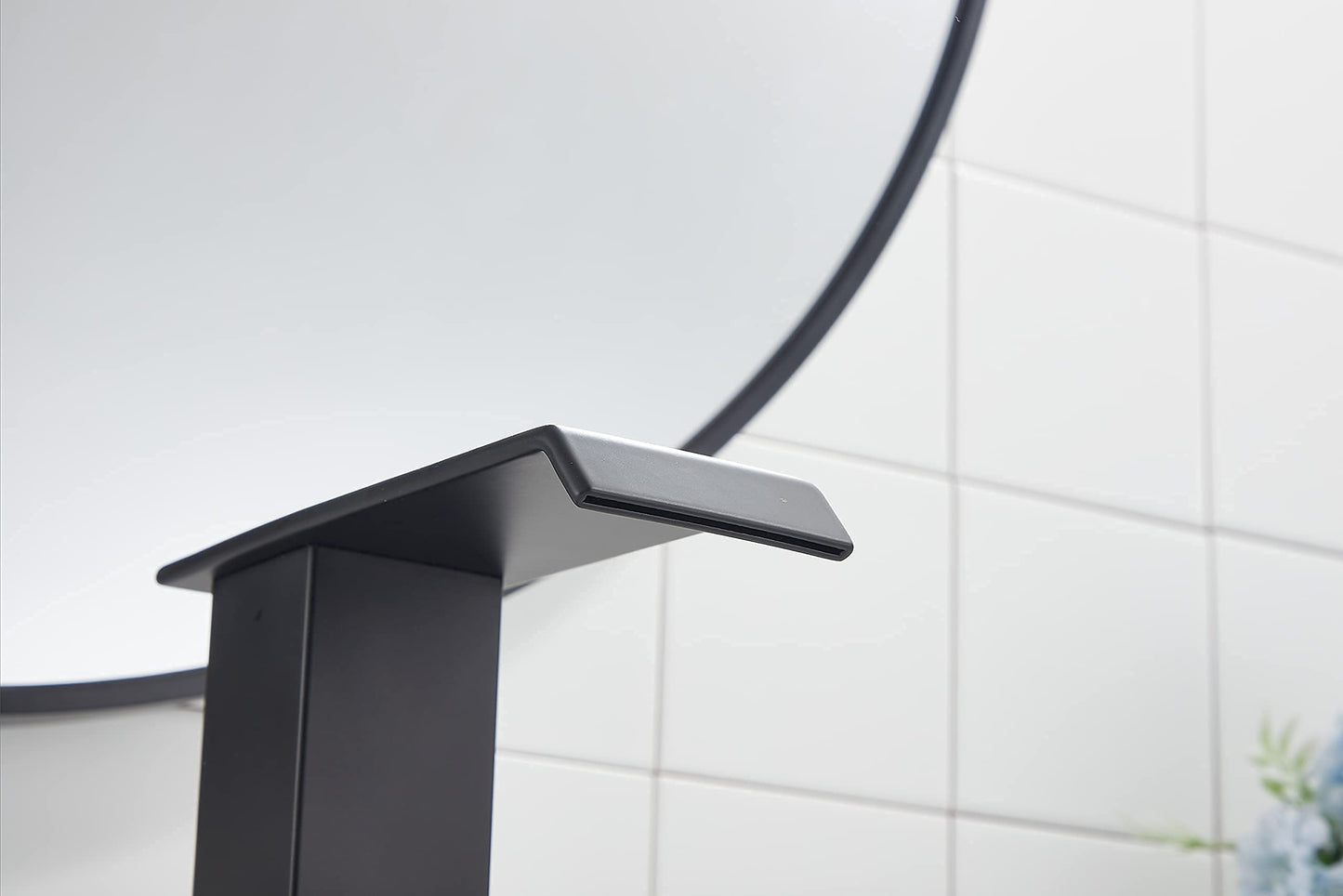 YBlucklly Automatic Sensor Touchless Waterfall Bathroom Sink Faucet with Control Box and Temperature Mixer DC Powered Sensor Hands Free Bathroom Tap Matte Black Vanity Faucets with Hole Cover Plate