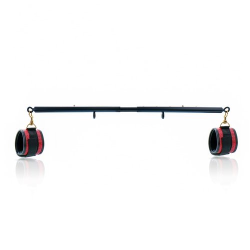 Heavy Duty Stainless Steel Expandable Black Spreader Bar with 2pcs PU Embossed Red Adjustable Straps, Sports Aid Training Fitness Gear Pilates Aid Kit,Home Indoor Sports Yoga Set