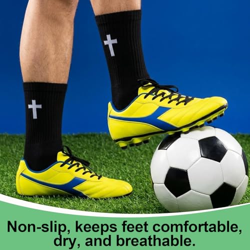 Cross Grip Soccer Socks with Bible Verse - Black, 4 Pairs, Size 6-13