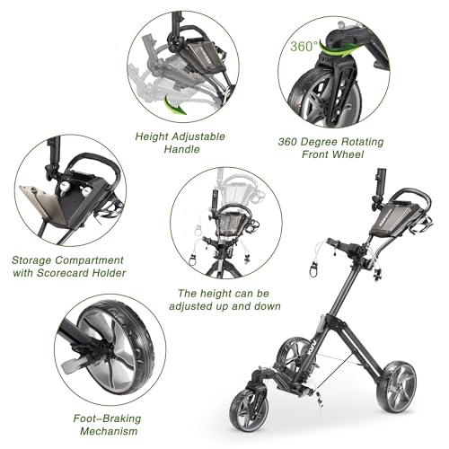 Mini-Pro Deluxe Golf Cart - Adjustable Height, 360 Swivel Wheel - KVV-MP300