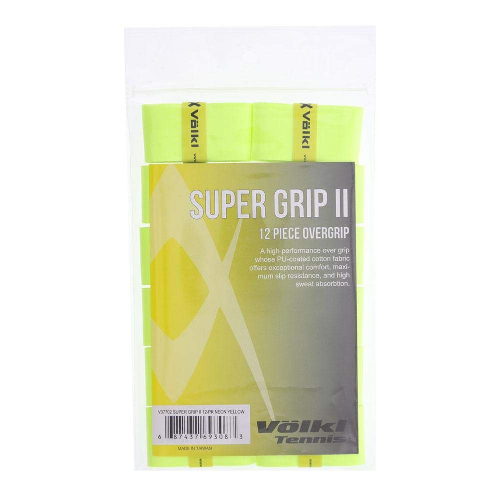 Volkl Super Grip II | Cotton | Overgrip | High Performance Tennis Grip (Neon Yellow, 12 Pack)