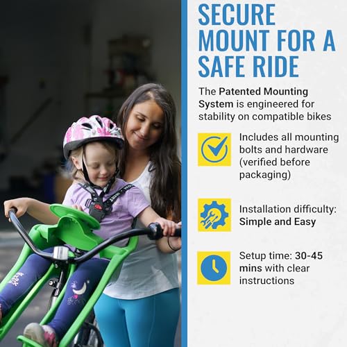 Front Mounted Child Bike Seat - Green with 3-Point Harness