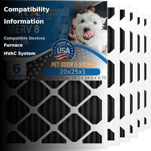 AIRX FILTERS WICKED CLEAN AIR. 20x25x1 Air Filter Odor Eliminator Carbon Filter MERV 8 AC HVAC Furnace Filters 6 Pack