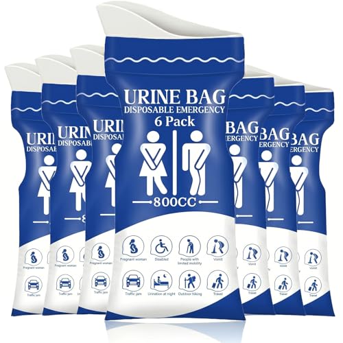 800ML Portable Disposable Urine Bags - Blue, 6 Pack