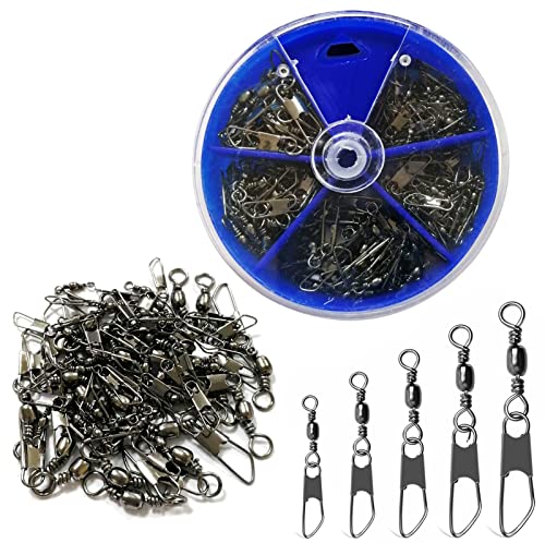 Fishing Snap Swivels - 50pcs Rolling Barrel Swivels with Safety Snaps