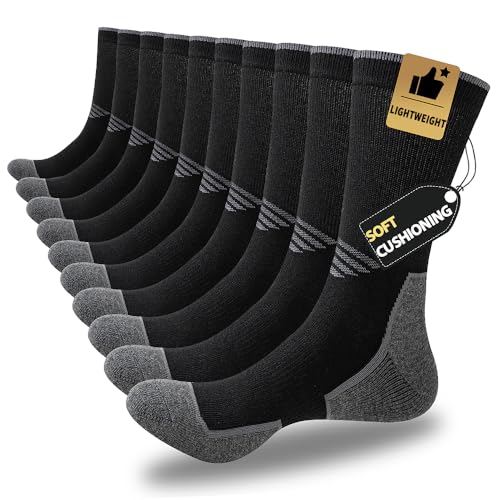 JOYNÉE 5/10 Pairs Mens Lightweight Athletic Crew Socks Cushioned