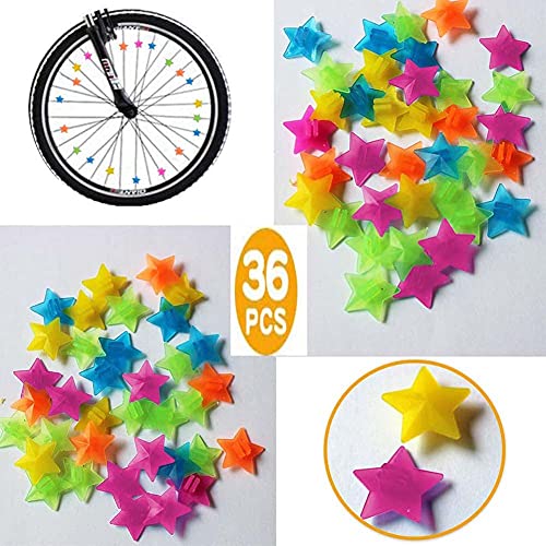 36-Piece Star Bike Spoke Beads - Colorful Plastic Bicycle Wheel Decorations