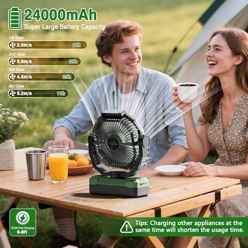 24000mAh Camping Fan with Light & Remote - Green