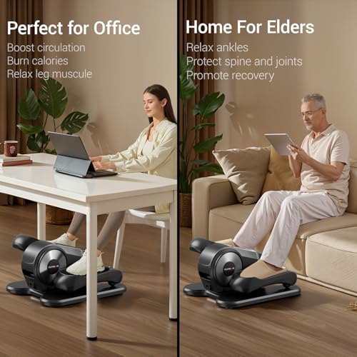 Under Desk Elliptical Machine, Electric Seated Pedal Exerciser, Mini Elliptical Leg Exerciser with Remoter, 12 Level Speeds, Forward & Reverse Direction, Manual & Auto Mode for Home Office
