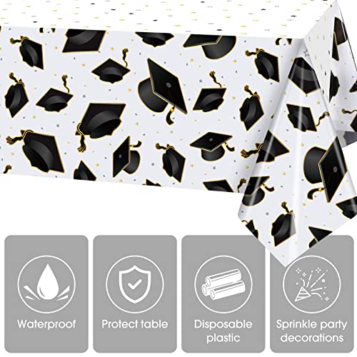 Graduation Party Tablecloth Set - 3 Pcs Black & White, 54 x 108 Inch
