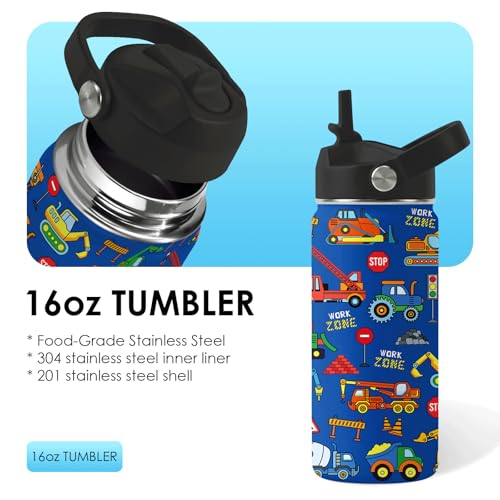 Trucks2 16oz Stainless Steel Water Bottle with Straw Lid - Insulated Leakproof Travel Cup