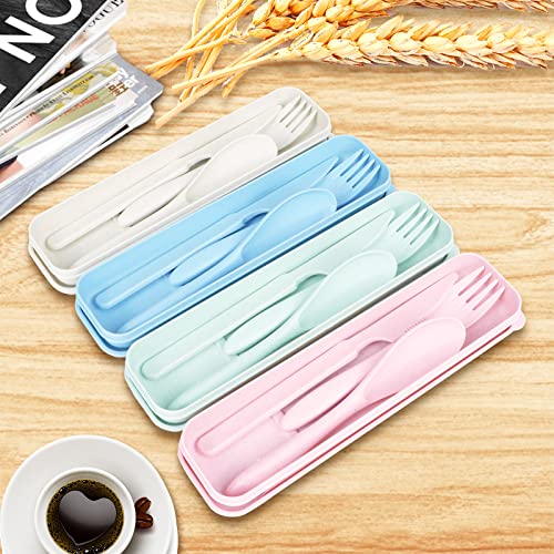 Reusable Travel Utensil Set with Case - Wheat Straw Portable Flatware - Pink