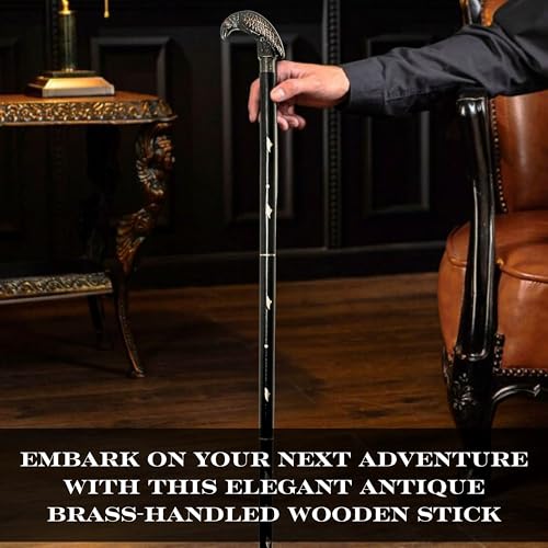 Antiquana Antique Brass Raven Head Handle Walking Cane - 37 Inches Black