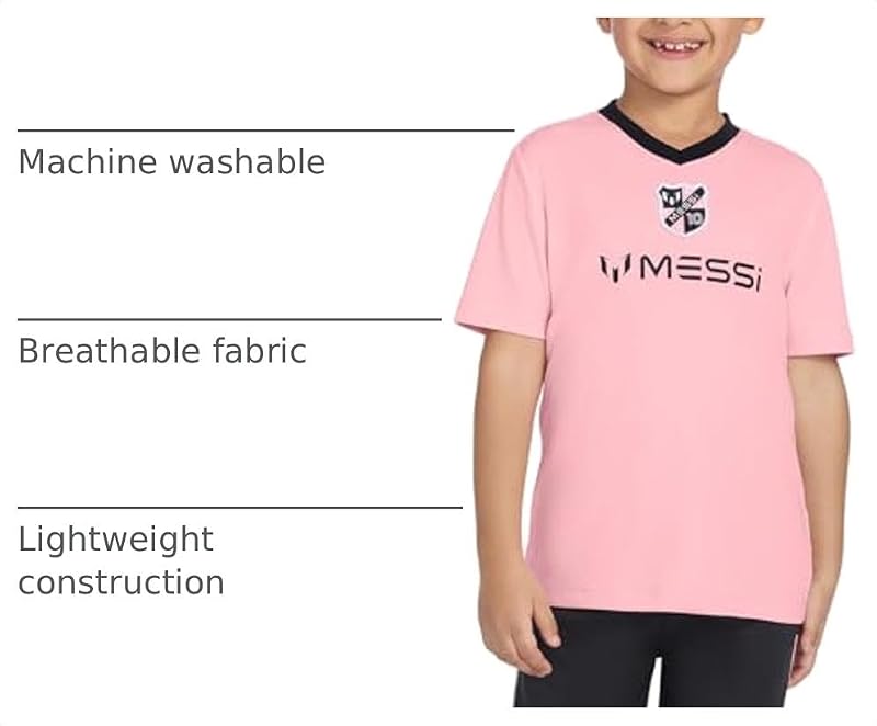 Messi Youth Loose-Fit V-Neck Logo T-Shirt - Candy Pink, Size 6