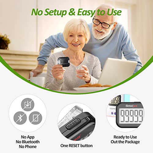 3D Pedometer for Walking - Accurate Step Counter with Clip & Lanyard - Black