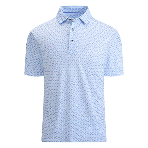 Esabel.C Men's White Rhombus Moisture Wicking Polo Shirt XL - Short Sleeve Golf Tee
