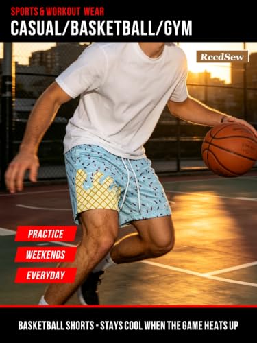 Rccdsew Men’s Ice Cream Mesh Graphic Quick-Dry Gym Shorts, Medium, Blue
