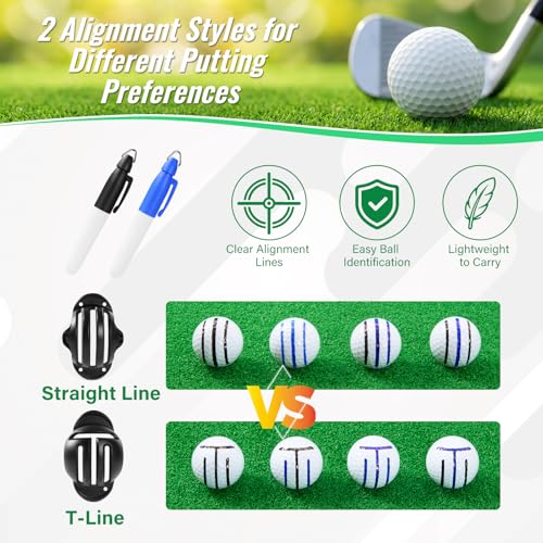 Golf Ball Marker Alignment Kit - 4-Piece Stencils & Pens