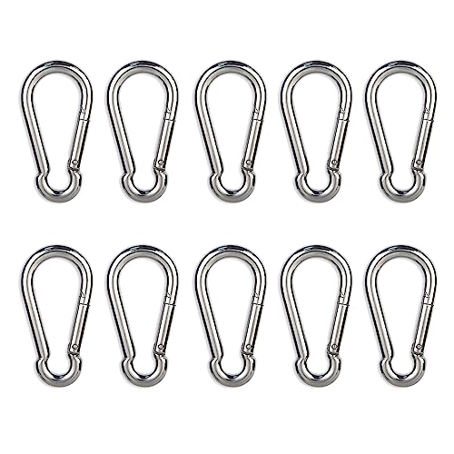 10PCS Heavy-Duty Stainless Steel Carabiner Clips - 270lb Capacity