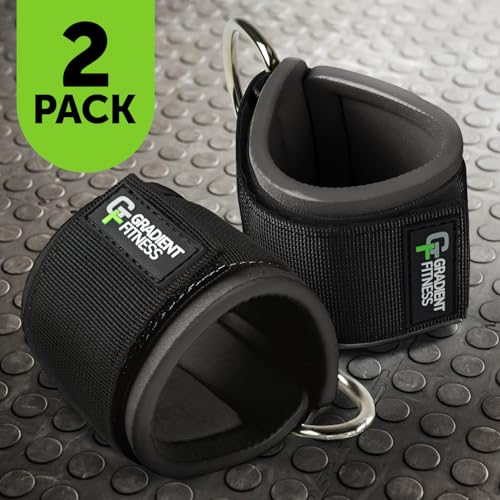 Ankle Straps for Cable Machines - Black 1 D-Ring (2 Pack)