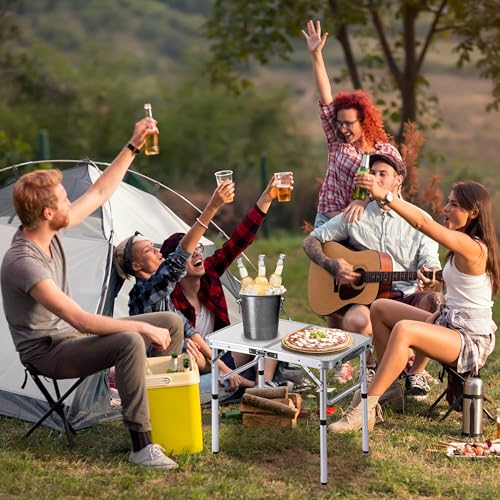 YUFIFAIRY Silver & Sage Gray Folding Camping Table 24x16 with Adjustable Height