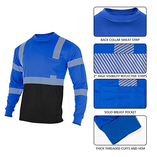 VENDACE Safety T Shirts Reflective High Visibility 3 Pack Hi Vis Long Sleeve Construction Work Shirts for Men (Royal Blue,M)
