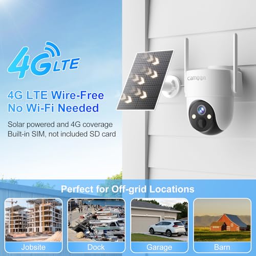 4G LTE Cellular Solar Security Camera Wireless Outdoor, No WiFi Security Camera, 360¡Æ View, 2K Night Vision, PIR Detection, 2 Way Audio, Motion Alerts, Built in SIM Card Support Verizon/AT&T/T-Mobile